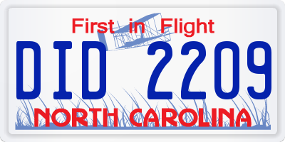 NC license plate DID2209
