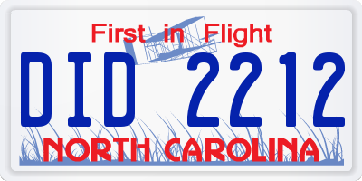 NC license plate DID2212