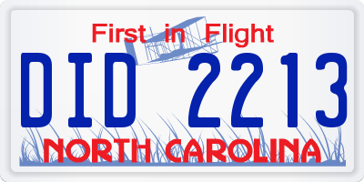 NC license plate DID2213