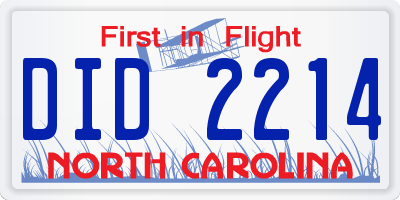 NC license plate DID2214