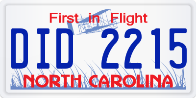 NC license plate DID2215