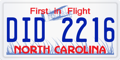 NC license plate DID2216