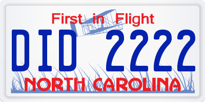 NC license plate DID2222