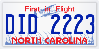 NC license plate DID2223
