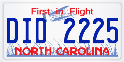 NC license plate DID2225
