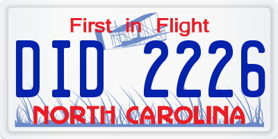 NC license plate DID2226