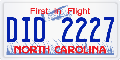 NC license plate DID2227