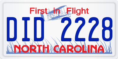 NC license plate DID2228