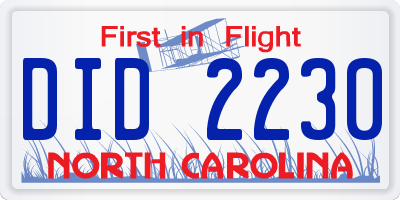 NC license plate DID2230