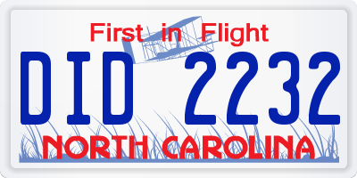 NC license plate DID2232