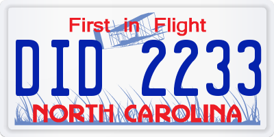 NC license plate DID2233