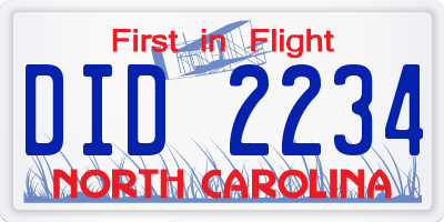NC license plate DID2234