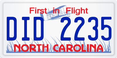 NC license plate DID2235
