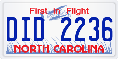 NC license plate DID2236