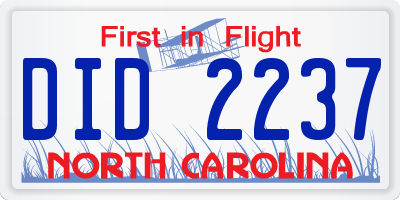 NC license plate DID2237