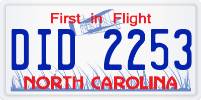 NC license plate DID2253