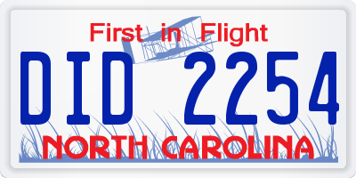 NC license plate DID2254