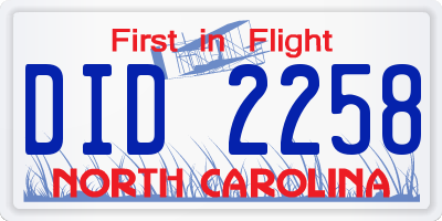 NC license plate DID2258