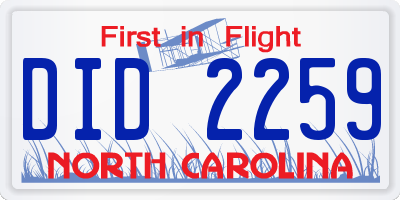 NC license plate DID2259