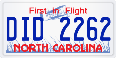 NC license plate DID2262