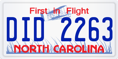 NC license plate DID2263