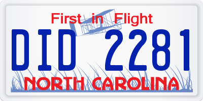 NC license plate DID2281