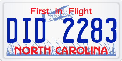 NC license plate DID2283