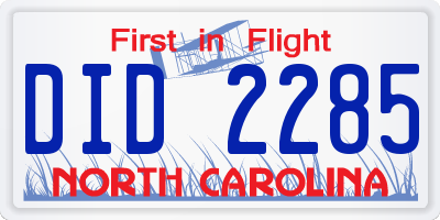 NC license plate DID2285
