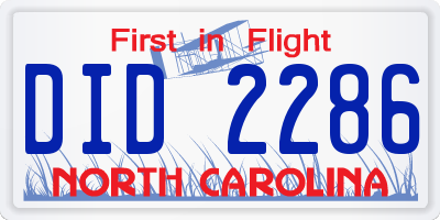 NC license plate DID2286