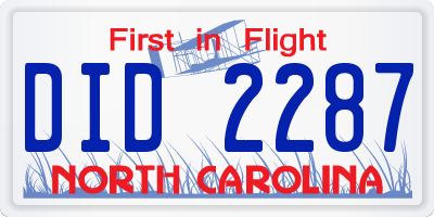 NC license plate DID2287