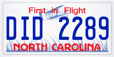 NC license plate DID2289