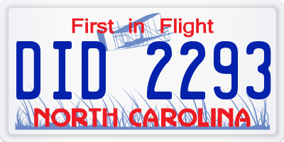 NC license plate DID2293