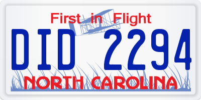 NC license plate DID2294