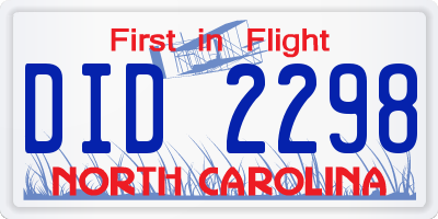 NC license plate DID2298