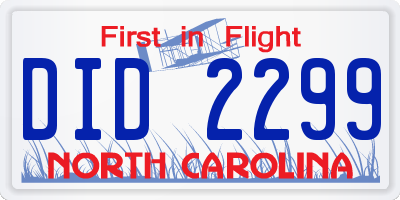 NC license plate DID2299