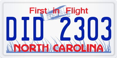 NC license plate DID2303