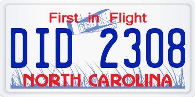 NC license plate DID2308