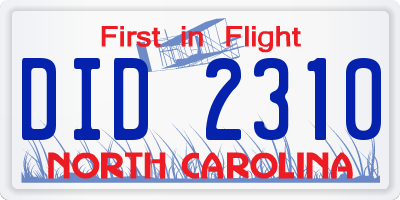 NC license plate DID2310