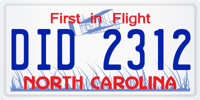 NC license plate DID2312