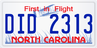 NC license plate DID2313
