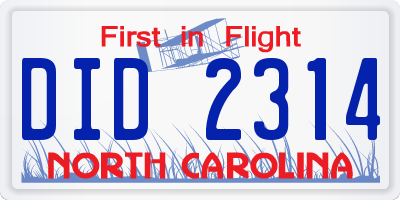 NC license plate DID2314