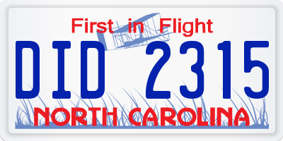 NC license plate DID2315