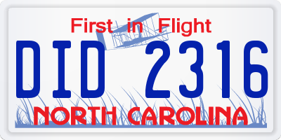 NC license plate DID2316