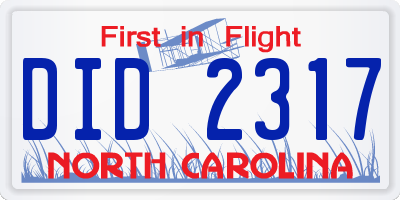 NC license plate DID2317