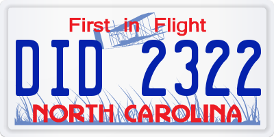 NC license plate DID2322