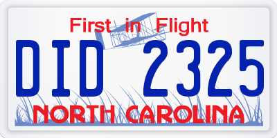 NC license plate DID2325