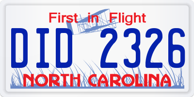 NC license plate DID2326