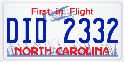 NC license plate DID2332