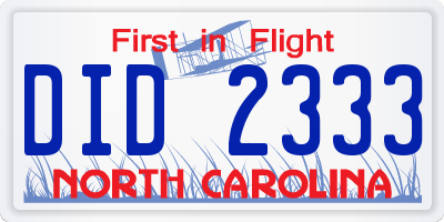 NC license plate DID2333