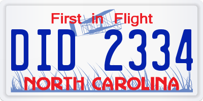 NC license plate DID2334